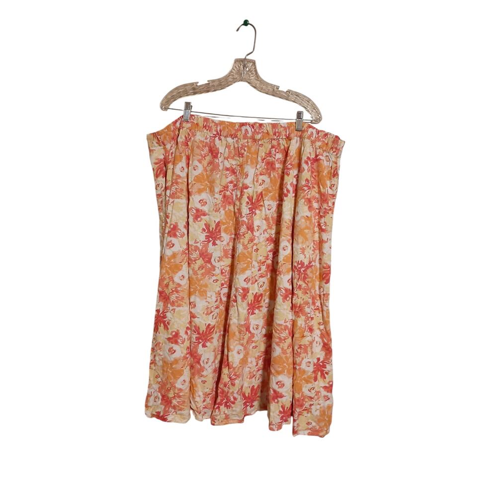 Woman Within Linen Blend Elastic Waist Pull Up Sweet Coral Floral Skirt 2X 32"L